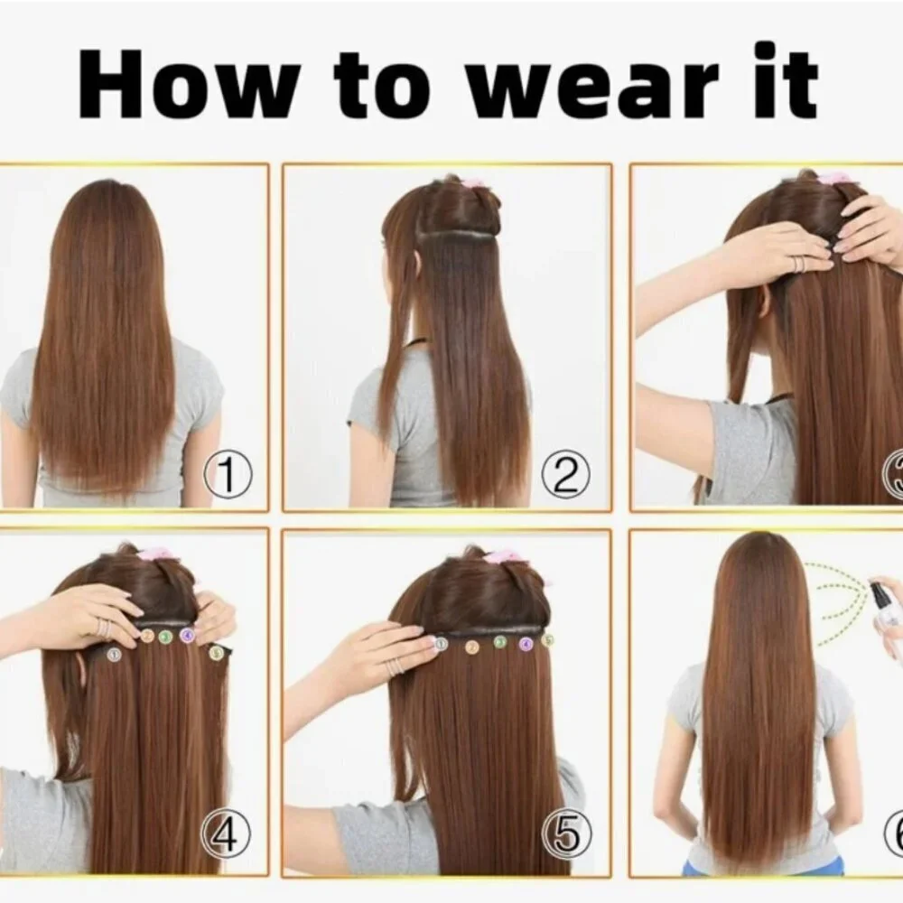 Voluminizing Full head Hair Extensions Set in Black - Clip ins 24 in long - Picture 7 of 9